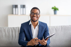 addiction counselor in his office