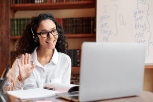 lady on video call on computer