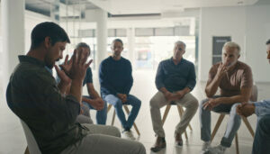men in group therapy